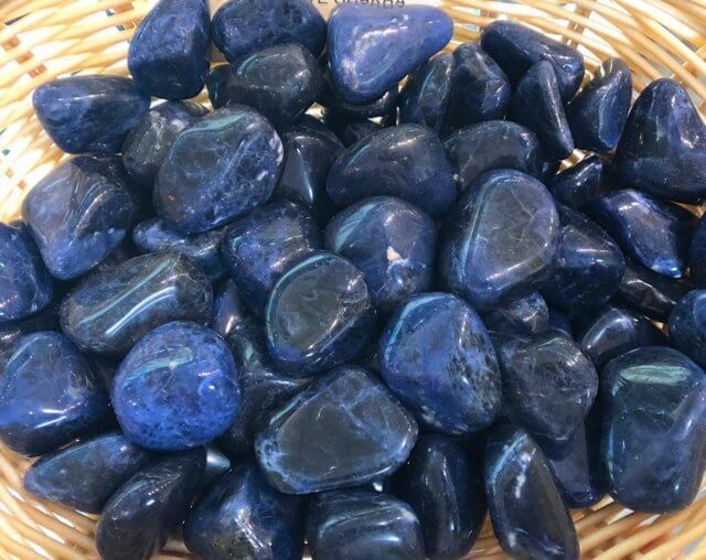 sodalite crystals in a basket