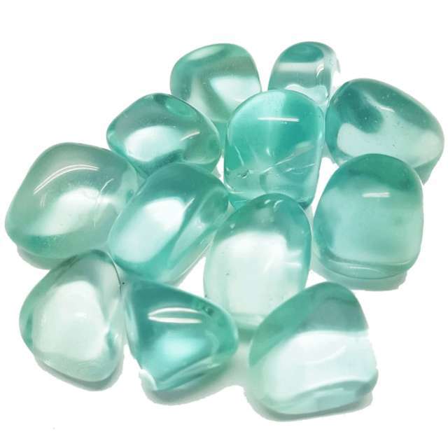 pieces of light blue green smooth crystal stones